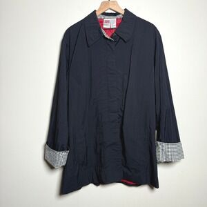 Marisa Canvas VTG Womens Coat L Navy Blue White Gingham Raincoat Minimalist‎